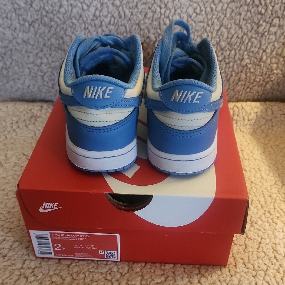 Nike Kids Blue and White Dunk Low Style Sneakers - Picture 4 of 5